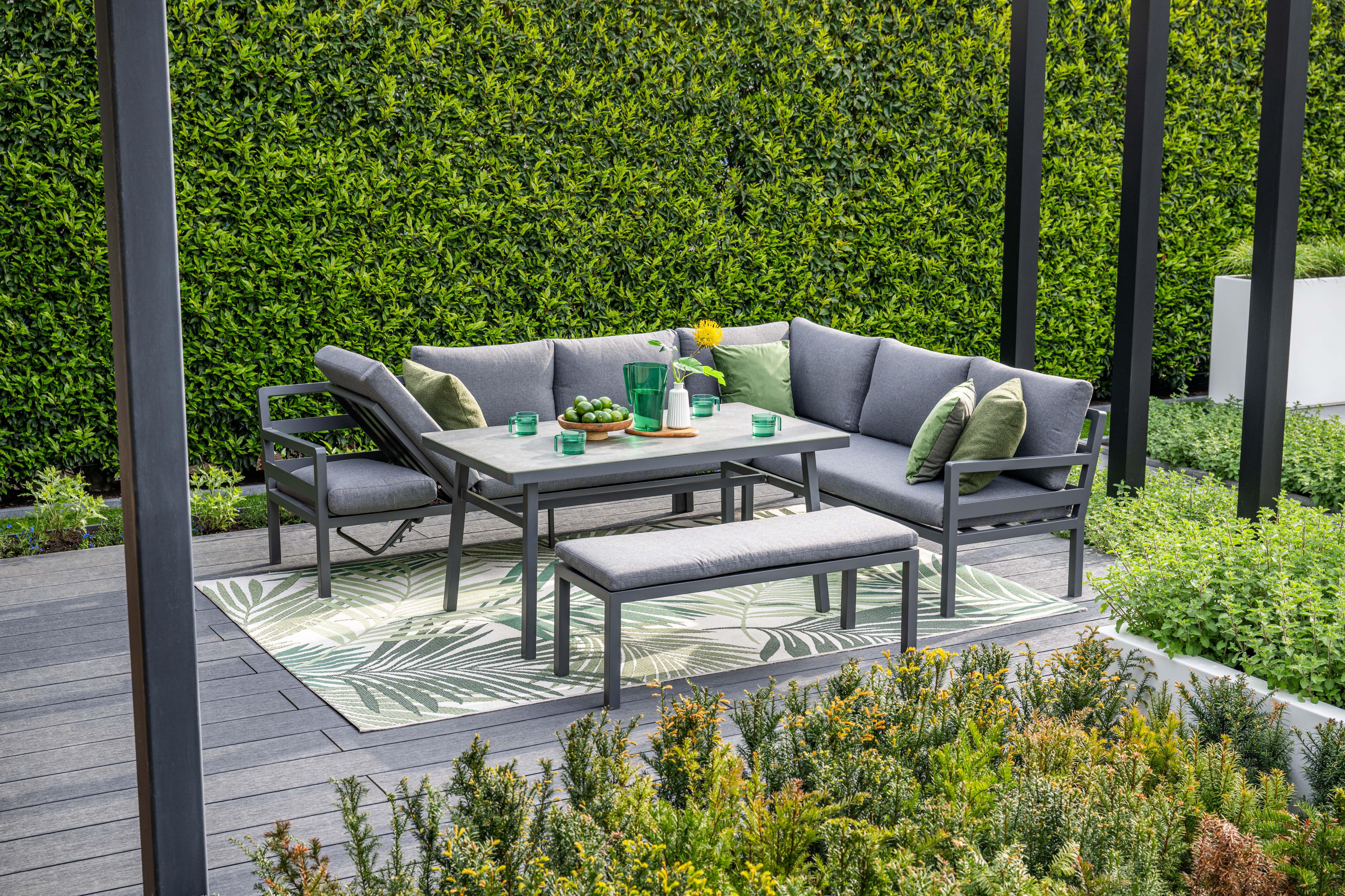 Bermuda Fantastic Furniture Sun Lounge Corsica Grey Cushions Lounge Dining Corner Sofa, With Table