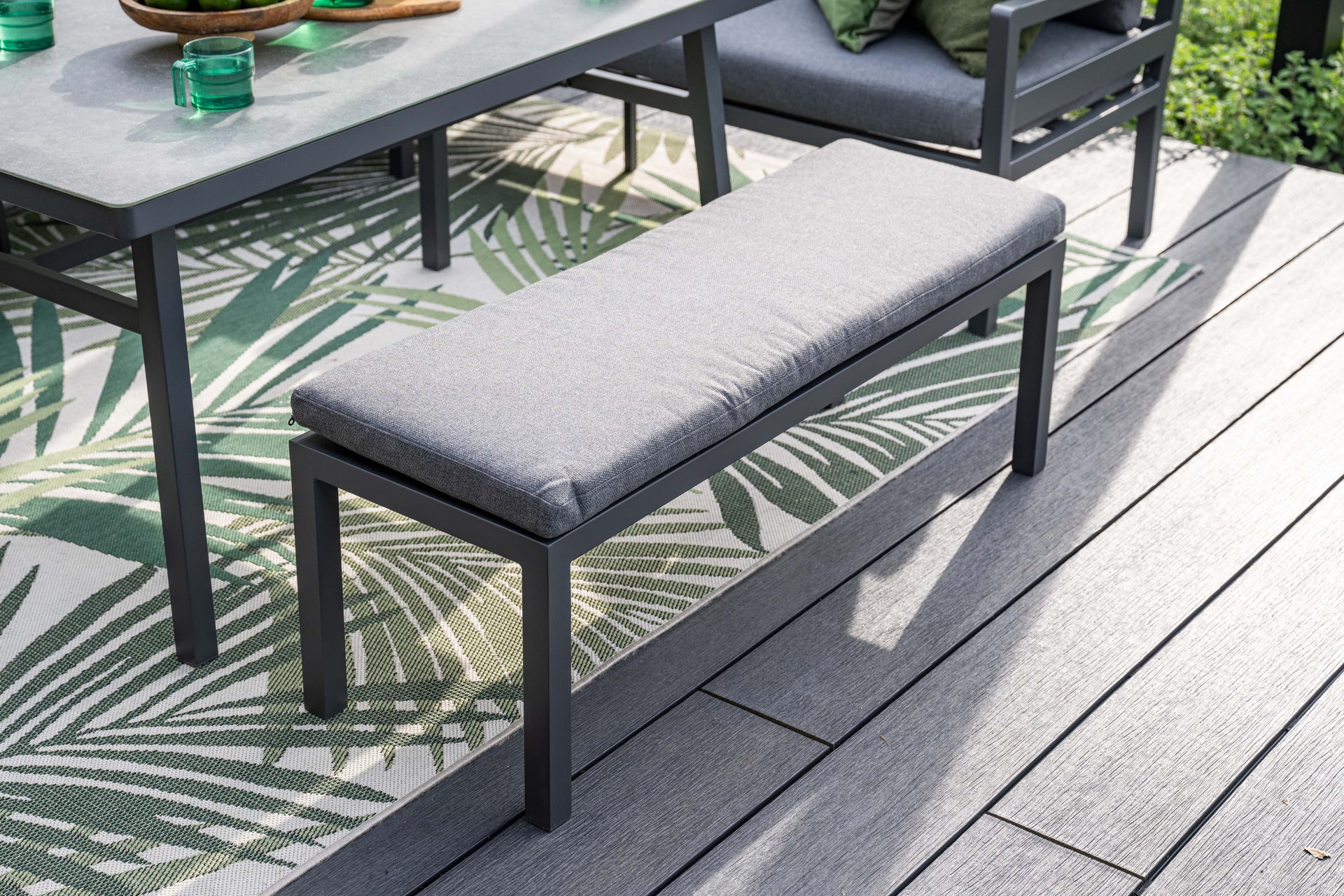 Corsica Grey Cushions - Lounge & Dining Corner Sofa, with Table and Bench
