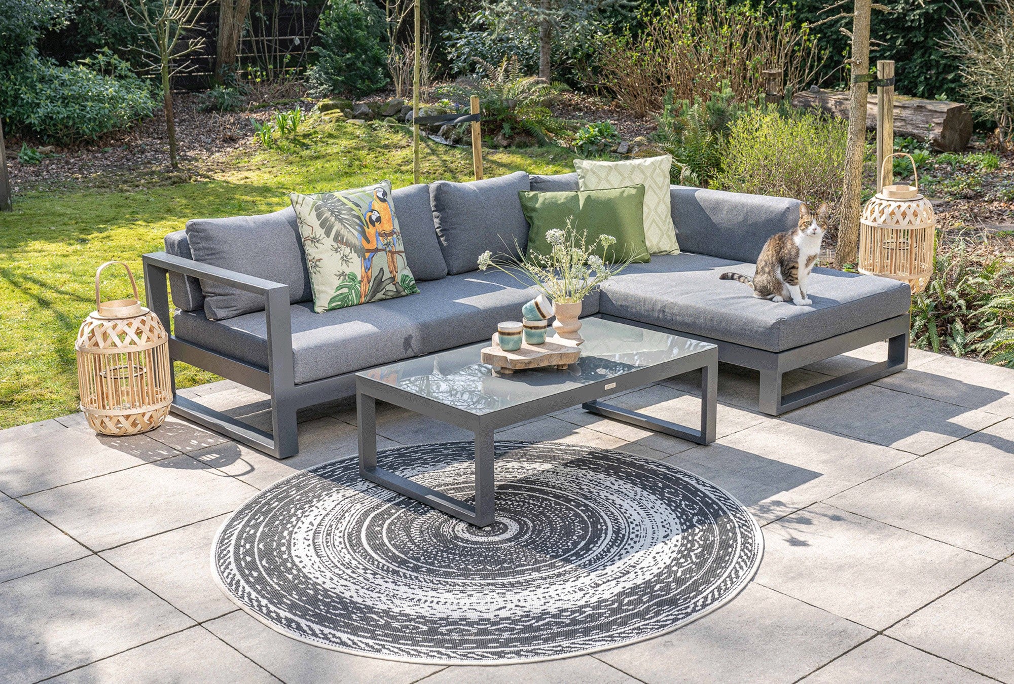 Esmee Outdoor Garden Corner Chaise Sofa Coffee Table Ocean