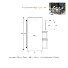 Domingo 6 Seater Dining Table with Sergio Dining Chairs - Sand Cushions