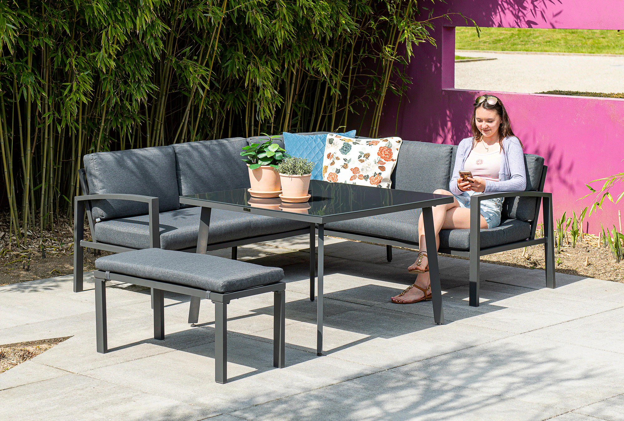 Wellington Outdoor Lounge Dining Corner Group with Table Bench