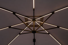Hawaii 300cm x 300cm Lumen LED Square Cantilever Parasol with 90kg Moveable Granite Base