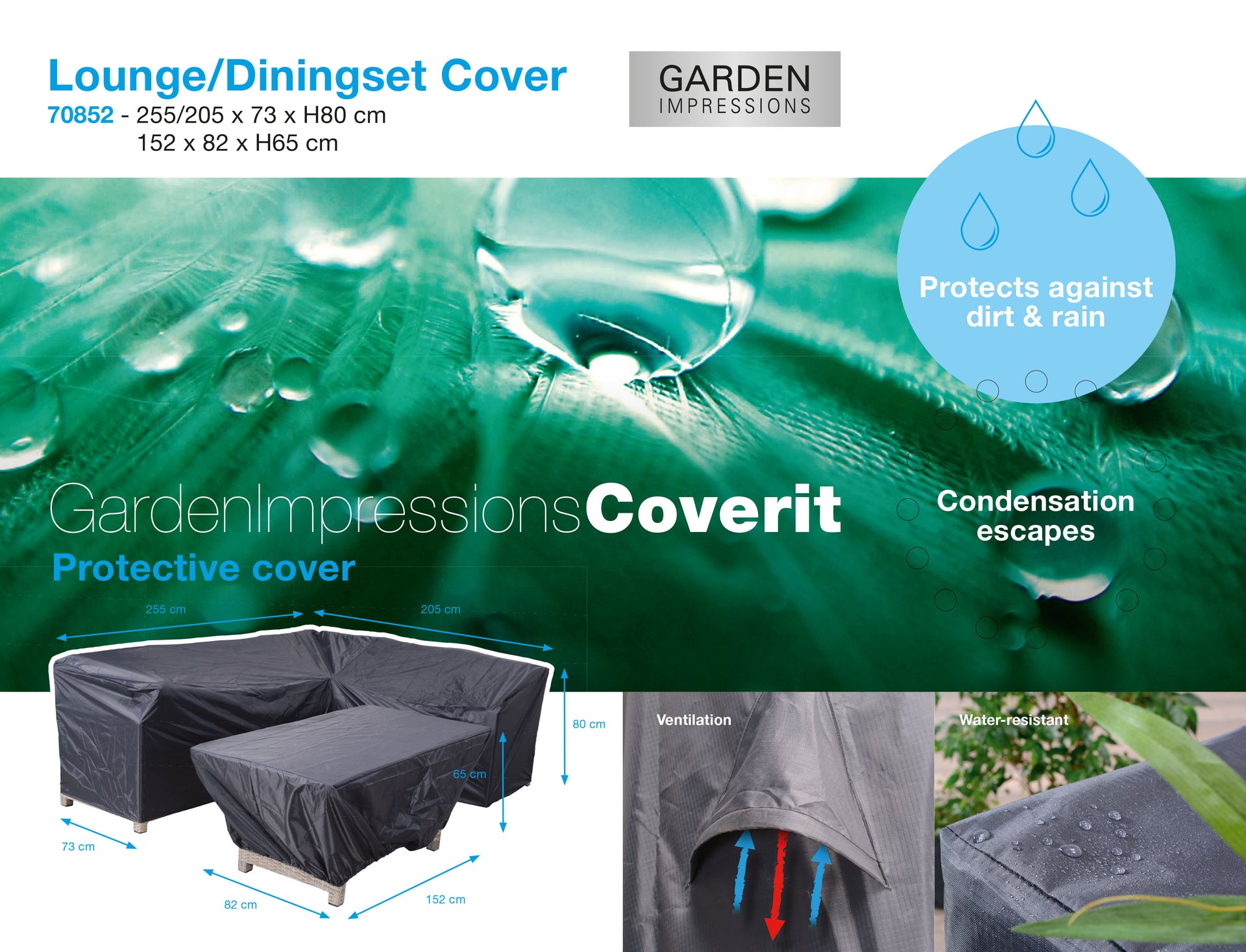 Coverit Lounge Dining Cover 255/205cm x 73cm x H80cm, & 152cm x 82cm x H65cm