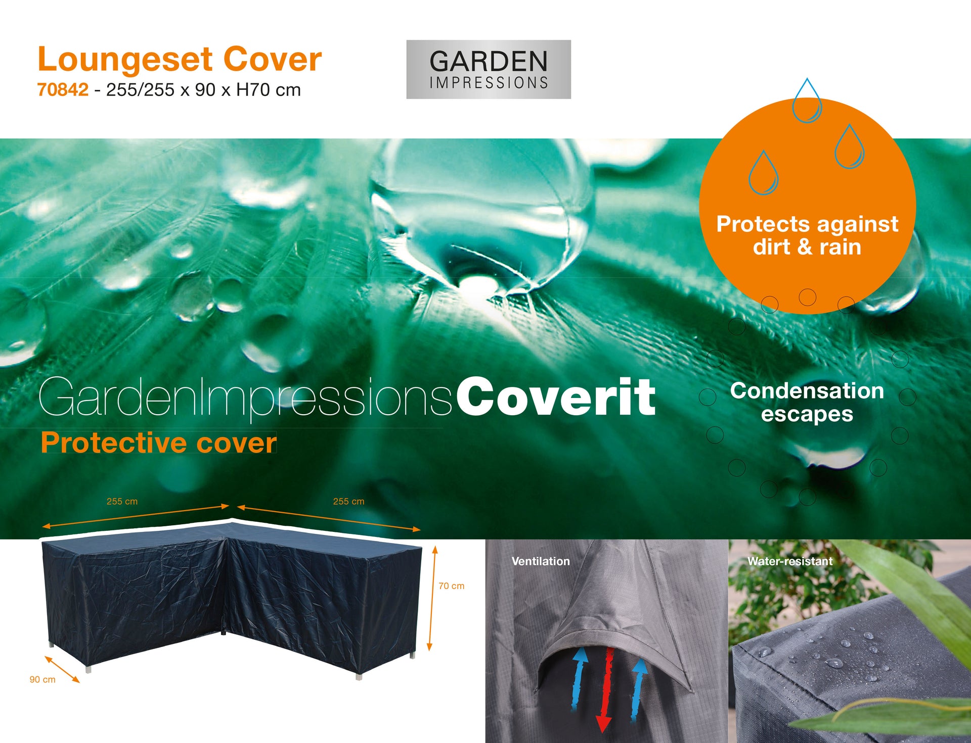 Coverit Corner L-Shaped 255cm x 255cm x 90cm x 70cm