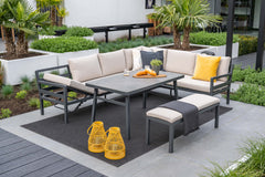 Corsica Sand Cushions - Lounge & Dining Corner Sofa, with Table and Bench