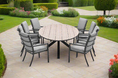 Edison Natural - Eight Seater Oval Dining Suite with Sergio Chairs - Light Grey Cushions