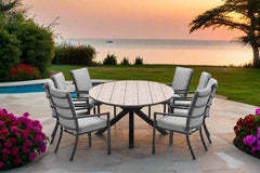 Edison Natural - Eight Seater Oval Dining Suite with Sergio Chairs - Light Grey Cushions