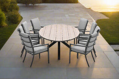 Edison Natural - Eight Seater Oval Dining Suite with Sergio Chairs - Light Grey Cushions