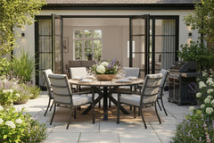 Edison Natural - Six Seater Oval Dining Suite with Sergio Chairs - Light Grey Cushions