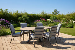 Edison Natural - Six Seater Oval Dining Suite with Sergio Chairs - Light Grey Cushions