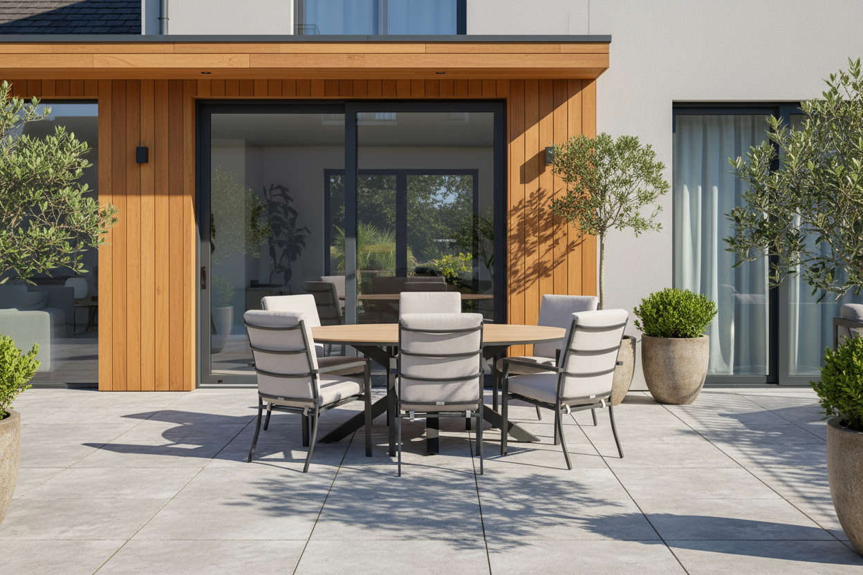 Edison Natural - Six Seater Oval Dining Suite with Sergio Chairs - Sand Cushions