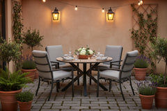 Edison Natural - Four Seater Round Dining Suite with Sergio Chairs - Light Grey Cushions