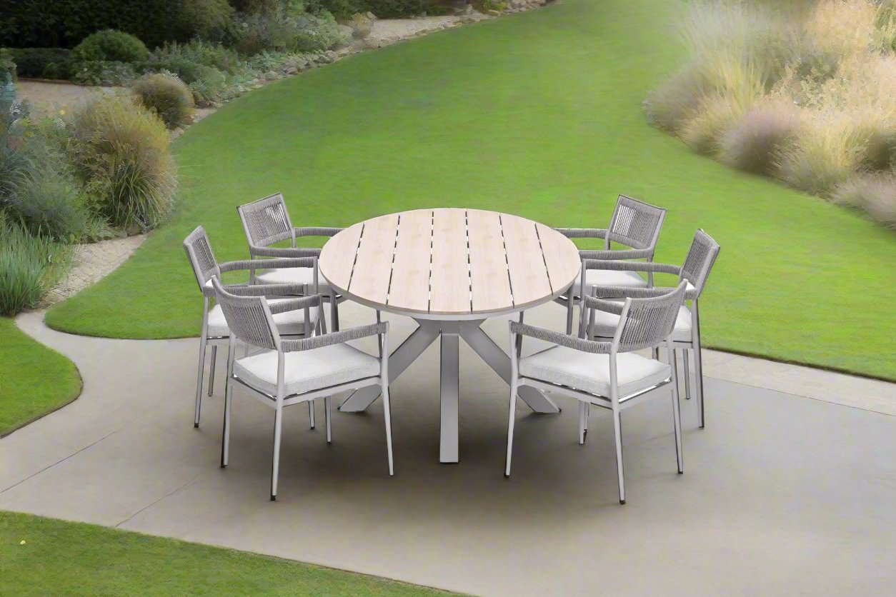 Edison Natural - Six Seater Oval Dining Suite with Barcelona Chairs