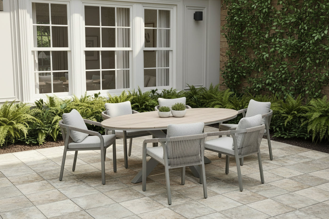 Edison Natural - Six Seater Oval Dining Suite with Monti Chairs