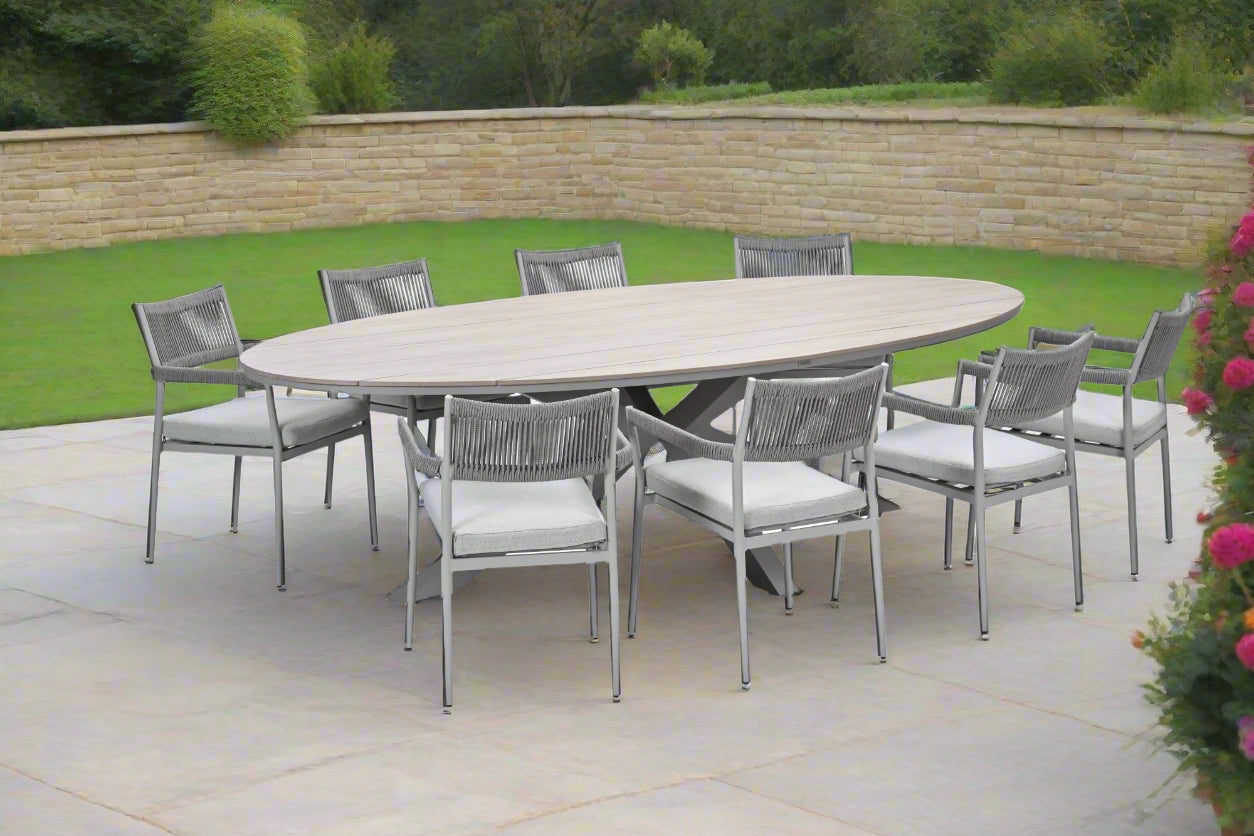 Edison Natural - Eight Seater Oval Dining Suite with Barcelona Chairs