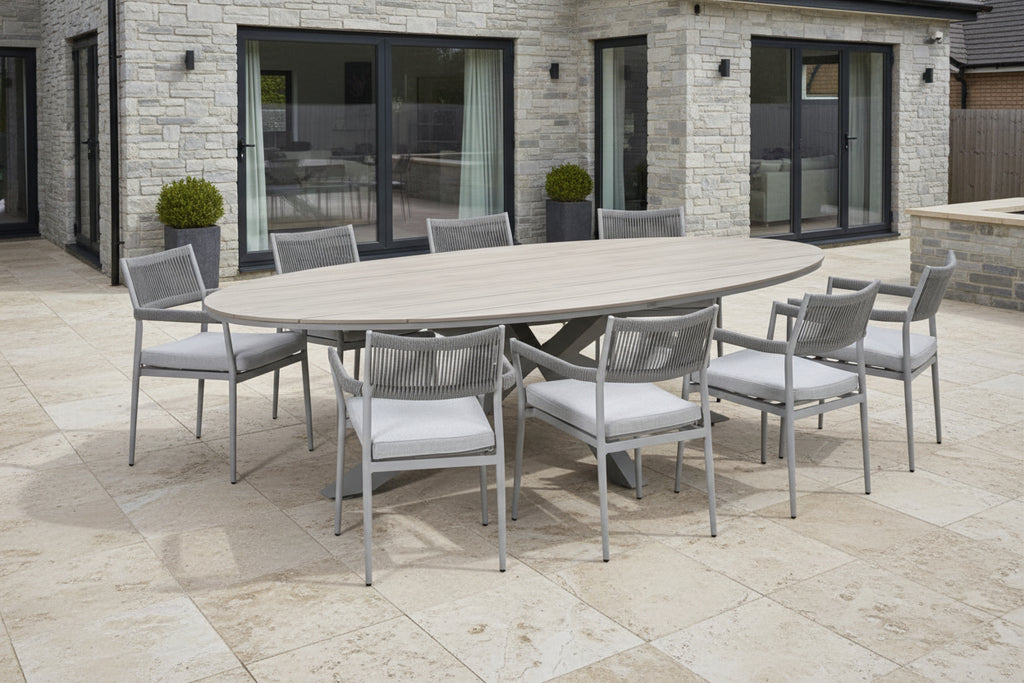 Edison Natural - Eight Seater Oval Dining Suite with Barcelona Chairs