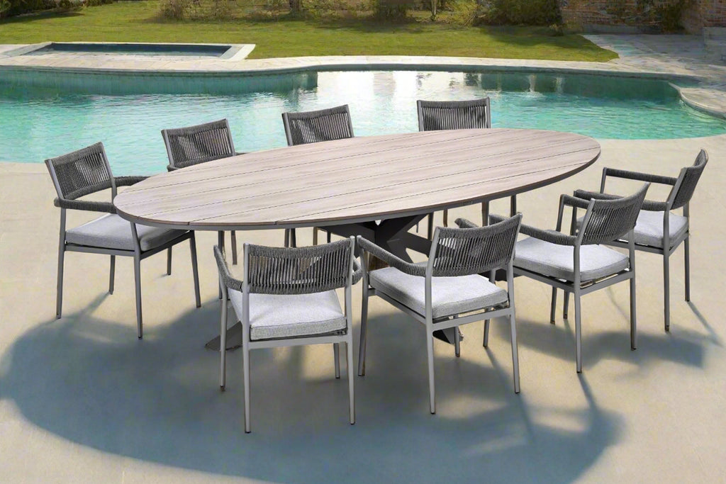 Edison Natural - Eight Seater Oval Dining Suite with Barcelona Chairs