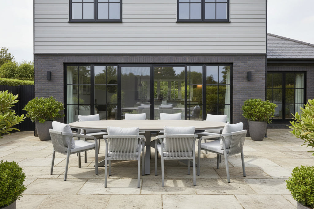 Edison Natural - Eight Seater Oval Dining Suite with Monti Chairs