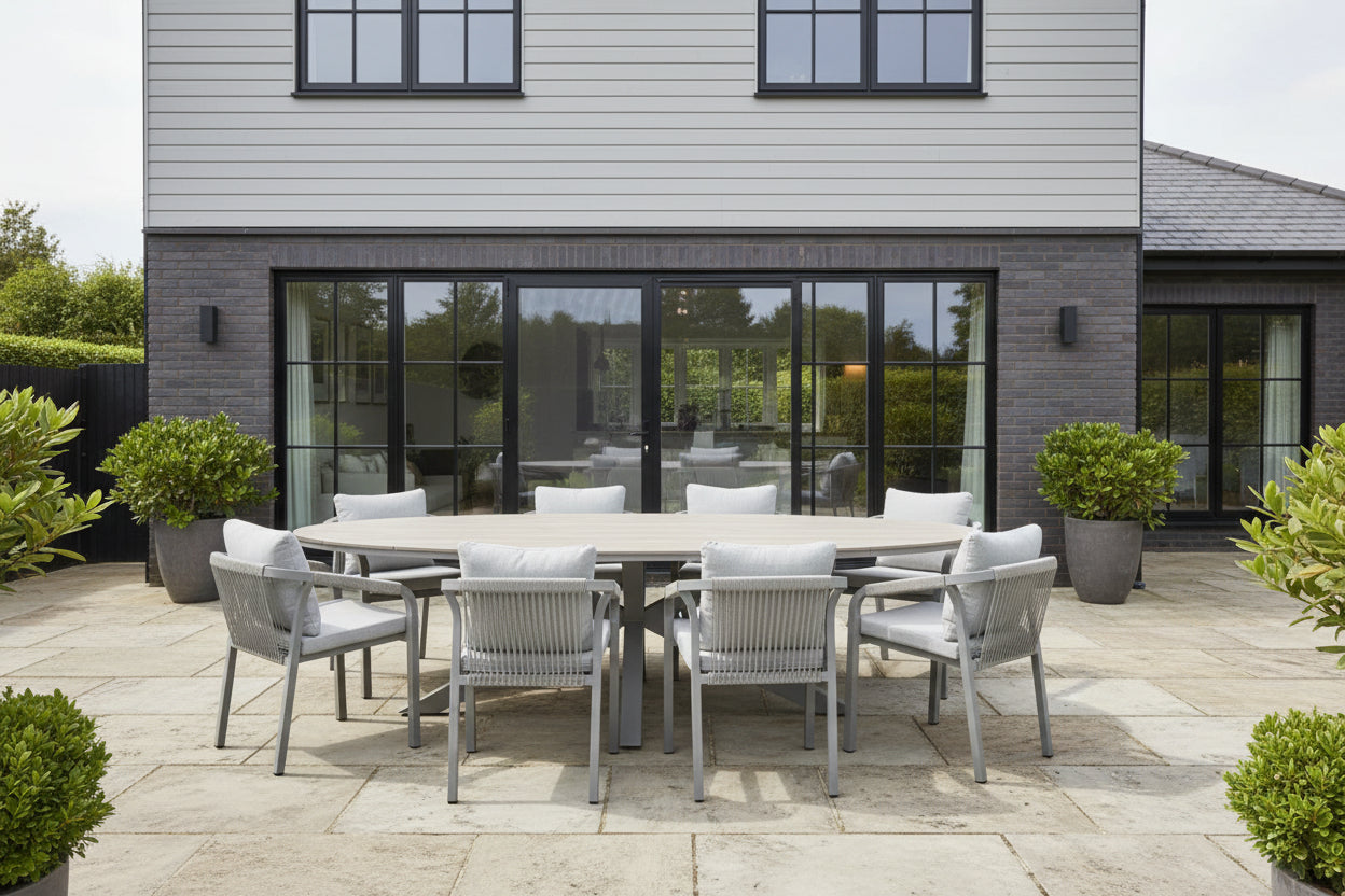 Edison Natural - Eight Seater Oval Dining Suite with Monti Chairs