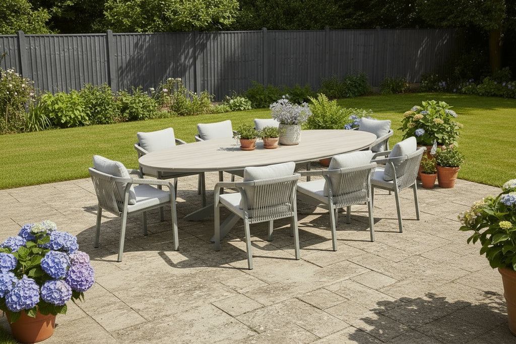 Edison Natural - Eight Seater Oval Dining Suite with Monti Chairs