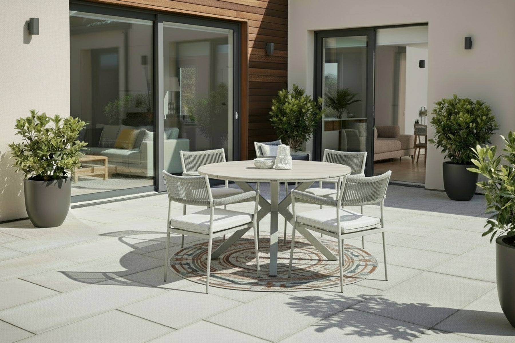 Edison Natural - Four Seater Round Dining Suite with Barcelona Chairs