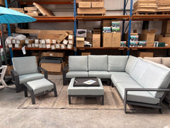 Ex Display Lincoln Charcoal - Corner Garden Sofa Group with Ottoman and Recliner Chair