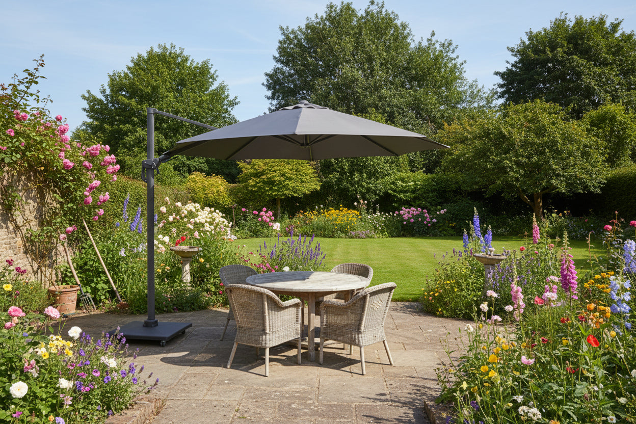 Hawaii 350cm Round Cantilever Parasol with 90kg Moveable Granite Base