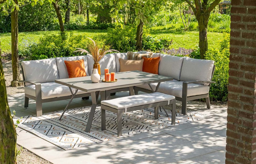 Rondo Large Garden Lounge Corner Sofa Group with Bench and Dining Ta