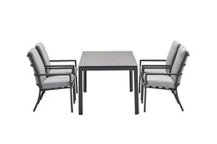 Domingo 4 Seater Dining Table with Sergio Dining Chairs - Light Grey Cushions