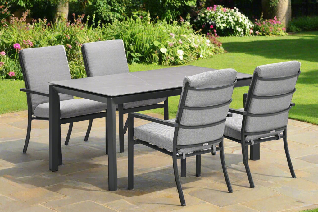 Domingo 4 Seater Dining Table with Sergio Dining Chairs - Light Grey Cushions