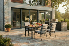 Domingo 4 Seater Dining Table with Sergio Dining Chairs - Light Grey Cushions