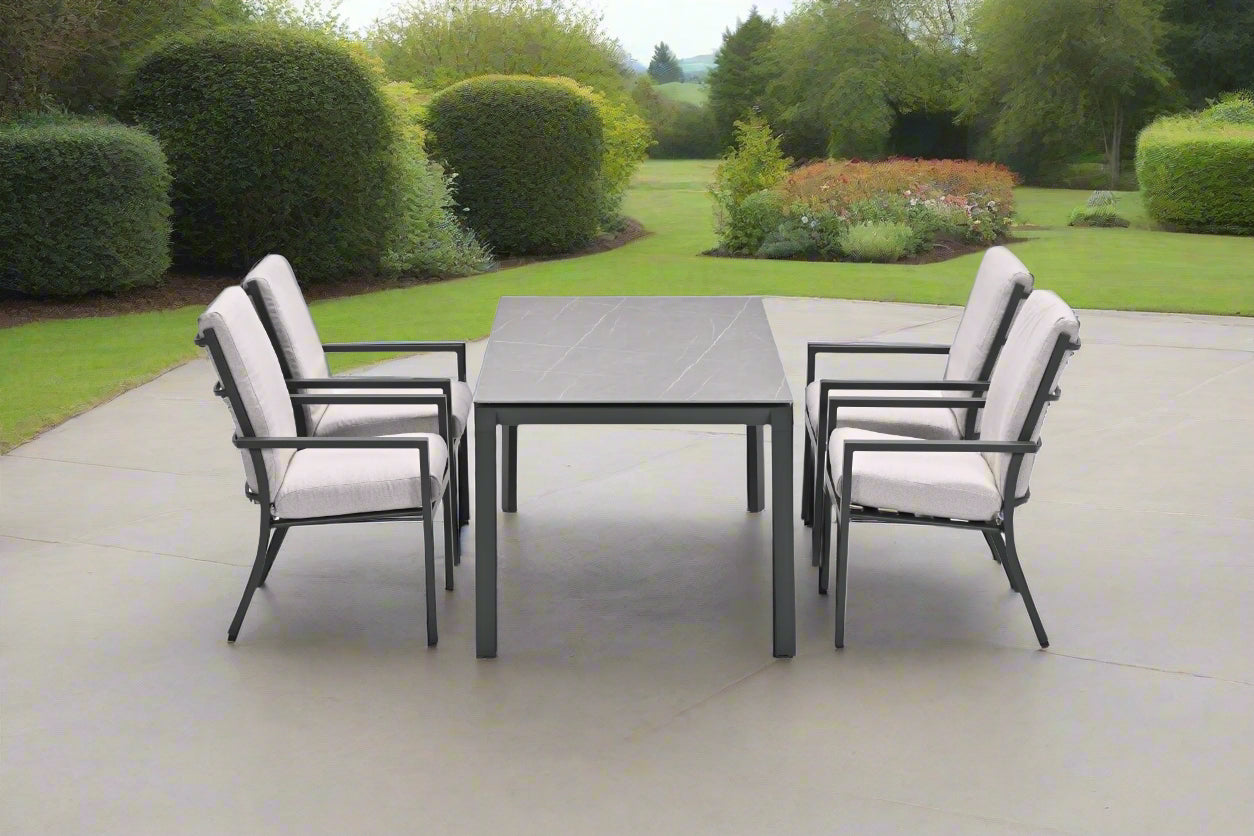 Domingo 4 Seater Dining Table with Sergio Dining Chairs - Sand Cushions