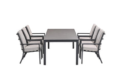 Domingo 6 Seater Dining Table with Sergio Dining Chairs - Sand Cushions