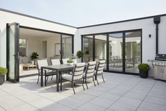 Domingo 6 Seater Dining Table with Sergio Dining Chairs - Sand Cushions