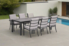 Domingo 6 Seater Dining Table with Sergio Dining Chairs - Sand Cushions