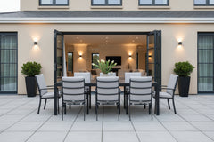 Domingo 6 Seater Dining Table with Sergio Dining Chairs - Sand Cushions