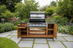 Avellino Teak Outdoor Kitchen BBQ Trolley on Wheels