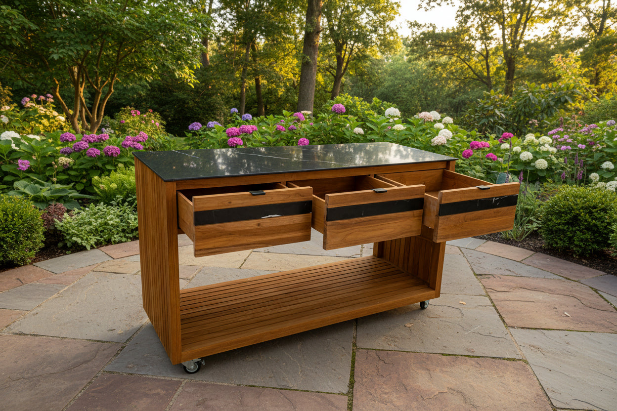 Avellino Teak Outdoor Kitchen Island on Wheels