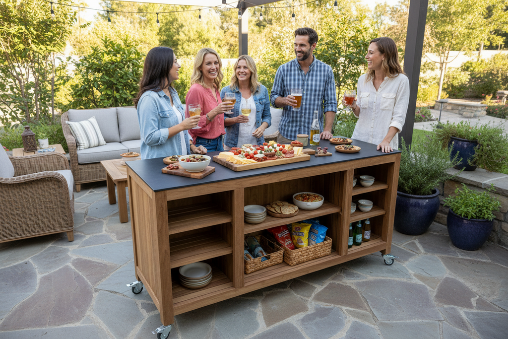 Barletta Teak Kitchen Island on Wheels