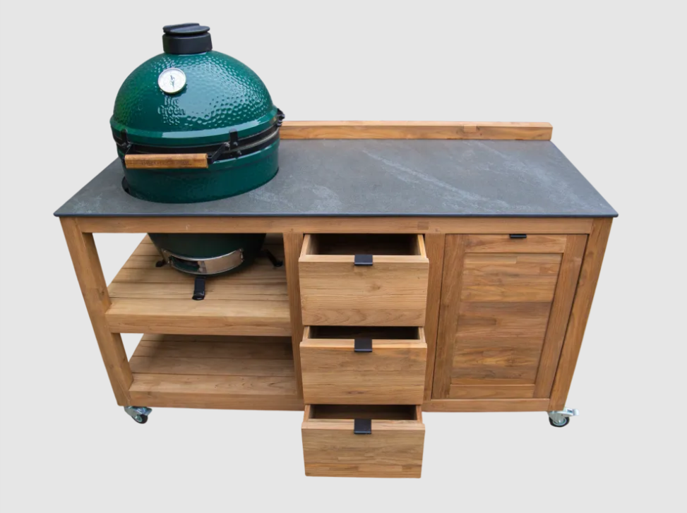 Barletta Teak Kitchen Large Green Egg Cabinet on Wheels
