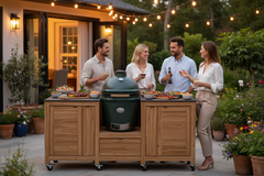 Barletta Teak Kitchen Large Green Egg Island on Wheels
