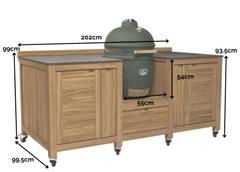 Barletta Teak Kitchen Large Green Egg Island on Wheels