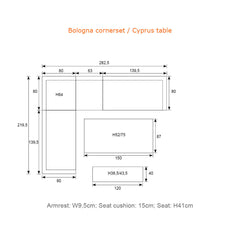 Bologna Corner Lounge Set with Height Adjustable Table