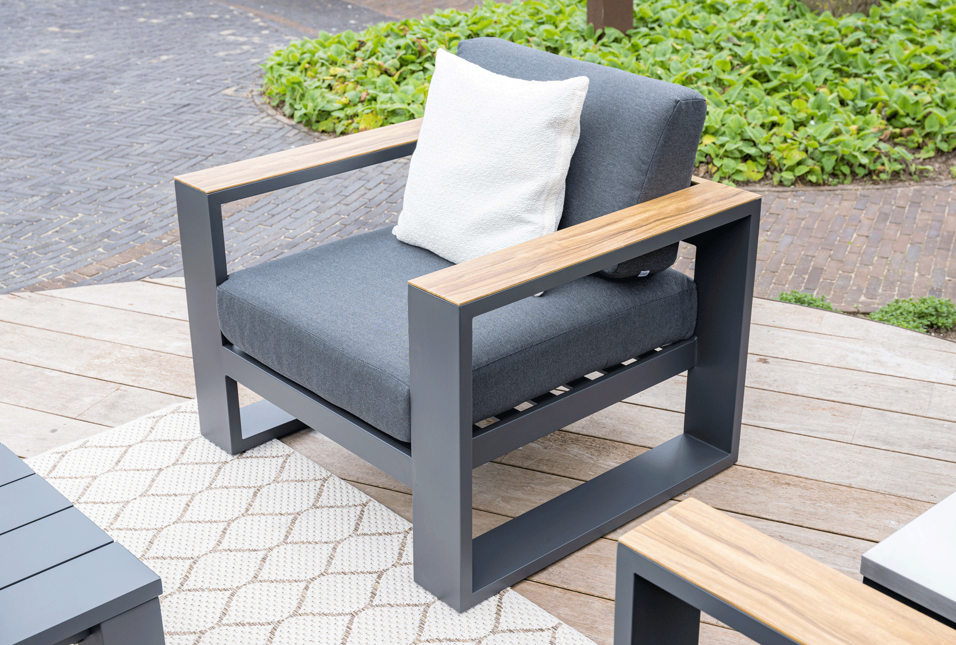 Cube Charcoal - Outdoor Corner Sofa Group, Armchair with Ottoman