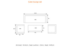 Cube Charcoal - 3 Seater Suite (3 Seater Sofa, 2 x Chairs with Coffee Table)