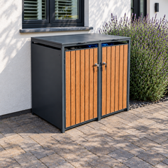 Double Galvanized Steel Wheelie Bin Store Wood Effect