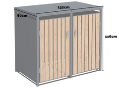 Double Galvanized Steel Wheelie Bin Store Wood Effect