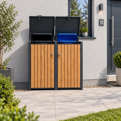Double Galvanized Steel Wheelie Bin Store Wood Effect
