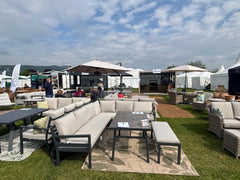 Ex Display Corsica Sand Cushions - Lounge & Dining Corner Sofa, with Table and Bench