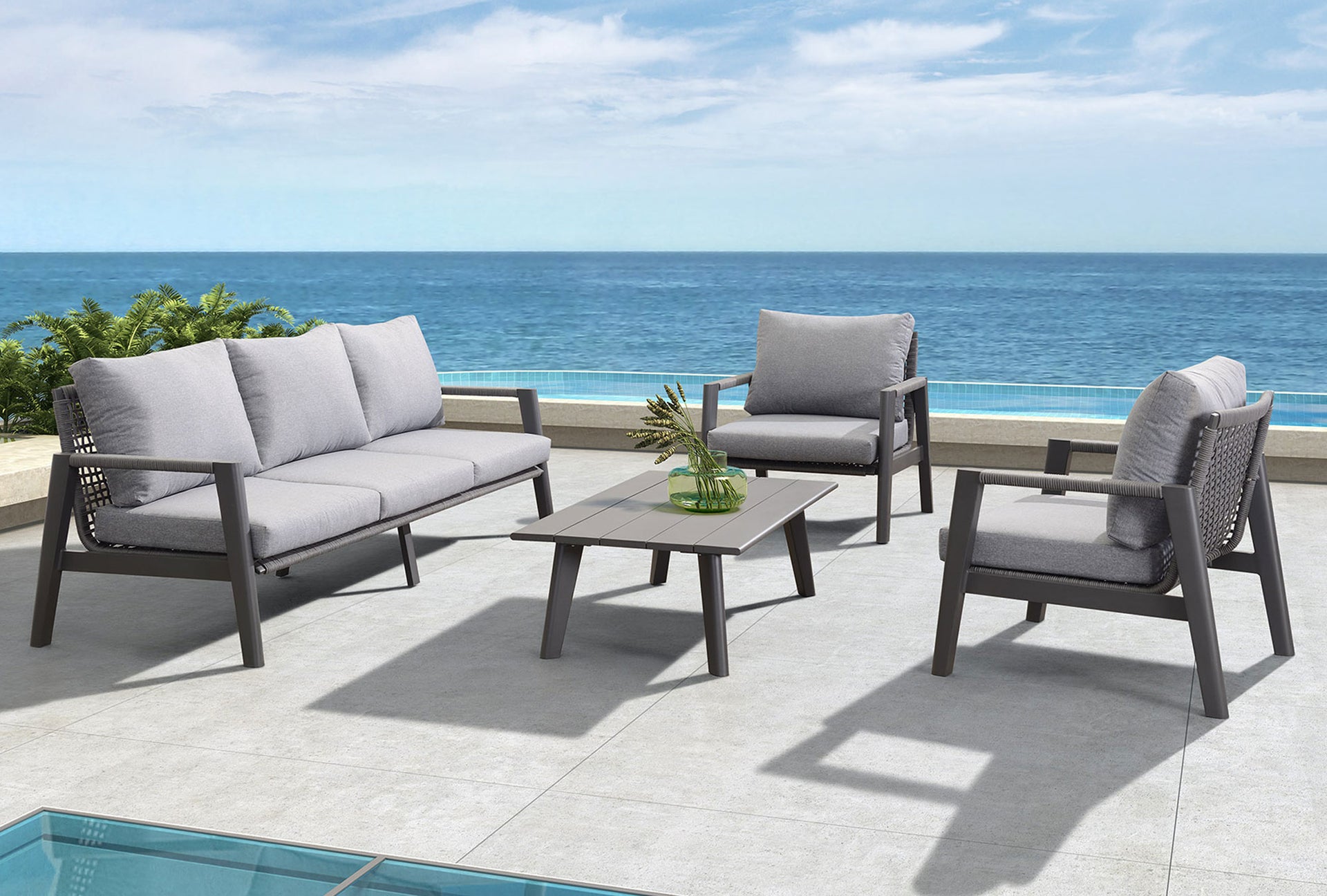 Ex-Display Fiji - 3 Seater Garden Sofa, 2 x Armchairs & Coffee Table Outdoor Garden Lounge Set